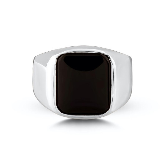 Square Design Black Onyx Simple Sterling Silver Men's Ring