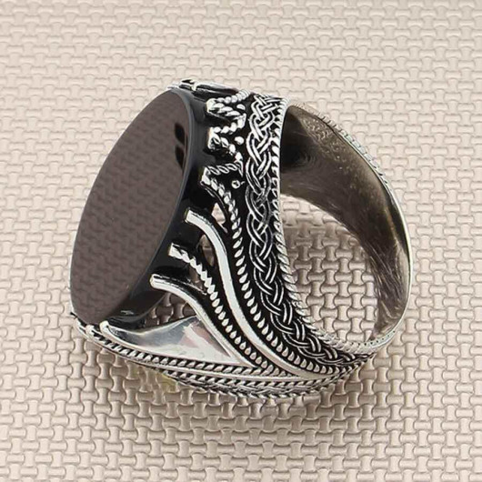 Knot Model Simple Black Onyx Stone Sterling Silver Men's Ring