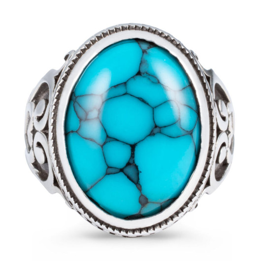 Heart Motif Turquoise Turquoise Stone Sterling Silver Men's Ring