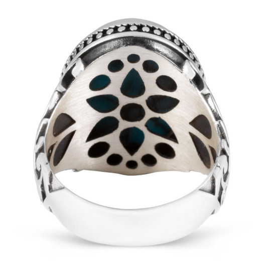 Heart Motif Turquoise Turquoise Stone Sterling Silver Men's Ring