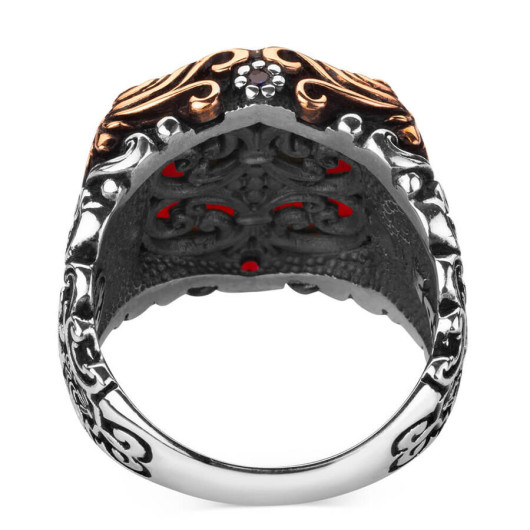 Tile Model Zircon Red Stone Sterling Silver Men's Ring