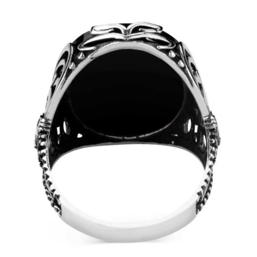 Ottoman Emblem Black Zircon Stone Men's Ring