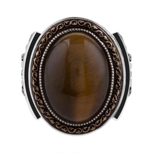 Shah Design Tiger Eye Stone Sterling Silver Men's Ring