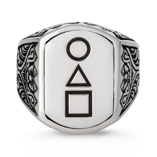 Squid Game Ring 925 Sterling Silver Male Model Symmetrical Patterned