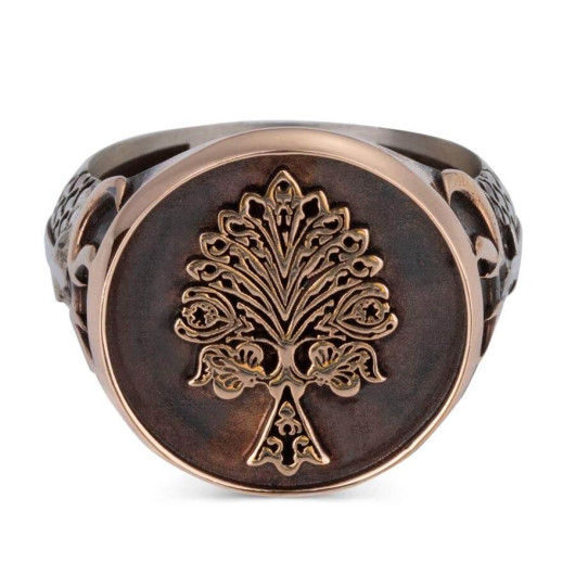 Three Crescent Tree Of Life Sterling Silver Men's Ring