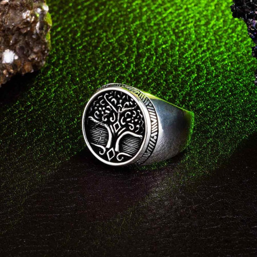 Roots Of Life Themed Sterling Silver Men's Ring