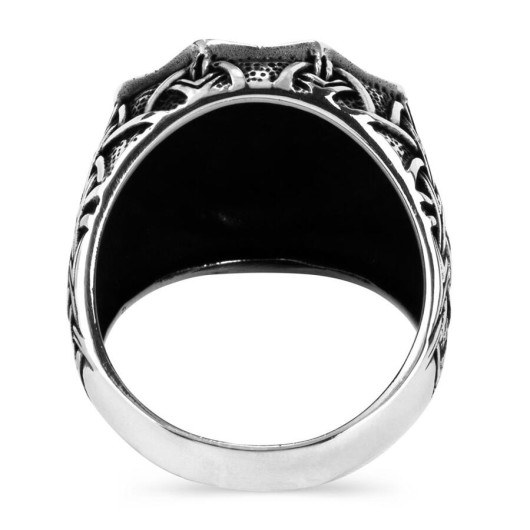 Chain Model Symmetrical Line Detailed Sterling Silver Men's Ring