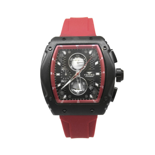 Ferro Red Color Silicone Strap Men Wristwatch