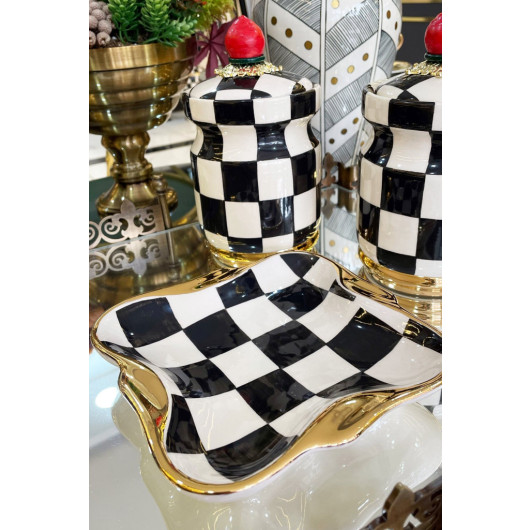 Checkered Black Breakfast And Snack Plate