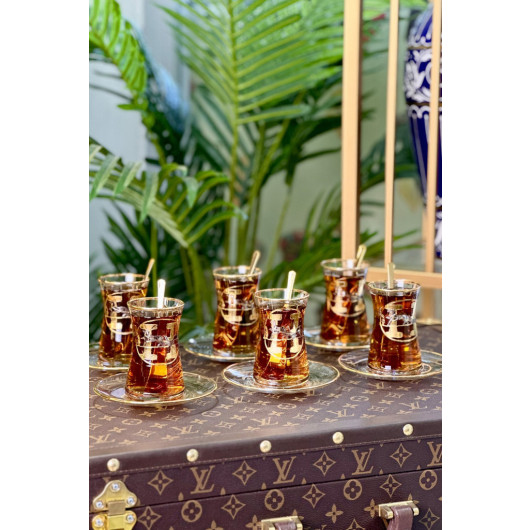 H Pattern Gold 6 Piece Tea Set