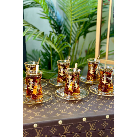 H Pattern Gold 6 Piece Tea Set