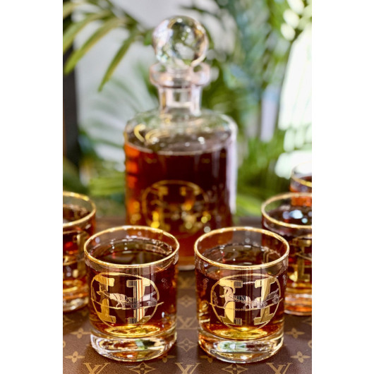 H Pattern Gold Set Of 6 Whiskey Glasses