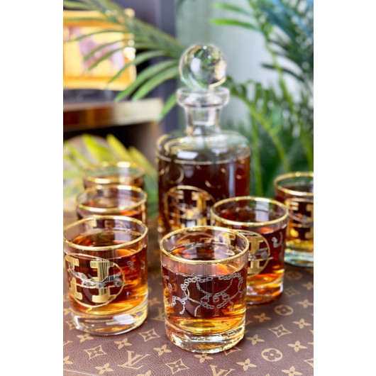 H Pattern Gold Set Of 6 Whiskey Glasses