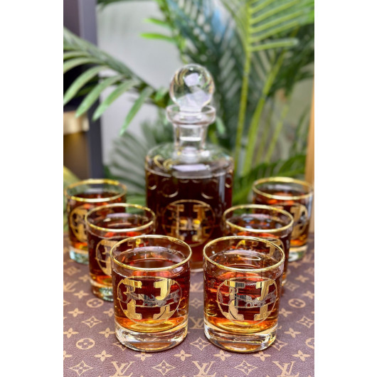 H Pattern Gold Set Of 6 Whiskey Glasses