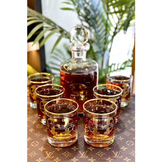 H Pattern Gold Set Of 6 Whiskey Glasses