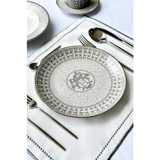 Mosaic Pattern Gray 30 Piece Dinnerware Set