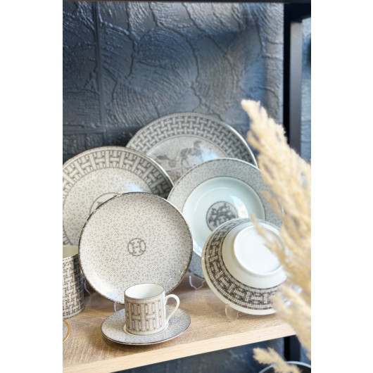 Mosaic Pattern Gray 6 Piece Cake Plate