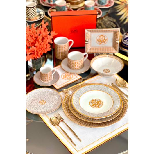 Mosaic Pattern Orange 30 Piece Dinnerware