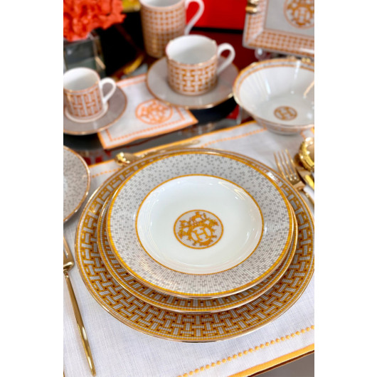 Mosaic Pattern Orange 30 Piece Dinnerware