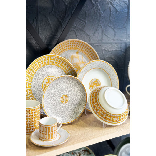 Mosaic Pattern Orange 6-Piece Cake Plate