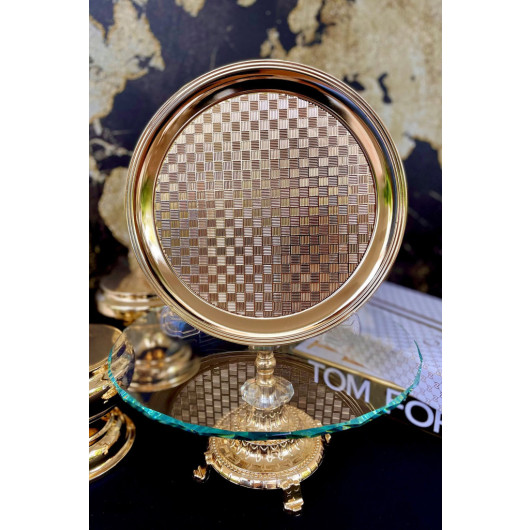 Round Checkered Gold Serving Tray