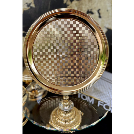 Round Checkered Gold Serving Tray