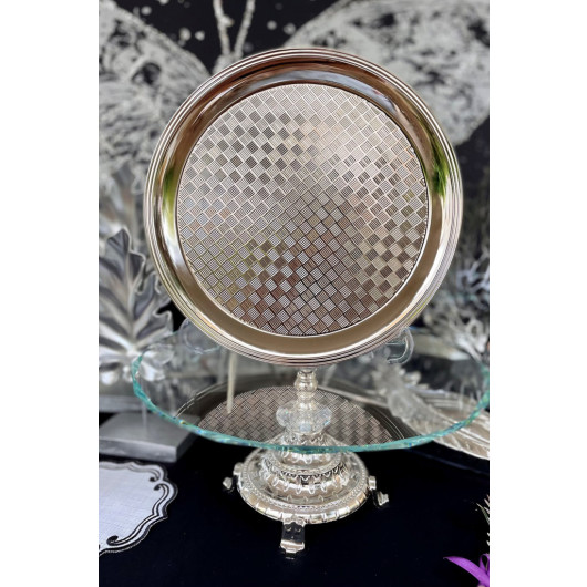 Round Checkered Silver Serving Tray