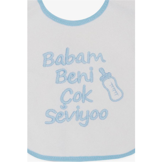 Baby Feeding Bib Embroidered Text Printed White