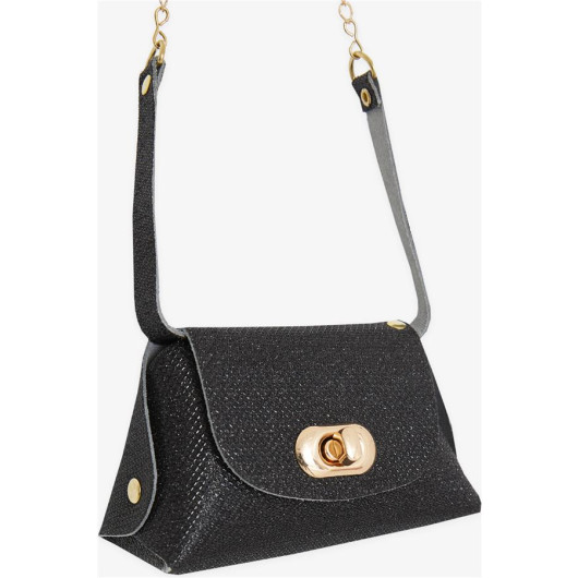 Kids Chain Glittery Mini Shoulder Bag Black