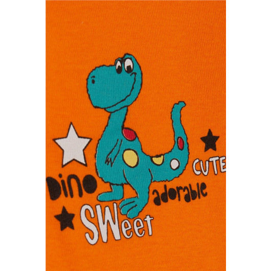 Baby Boy Snap Snap Body Cute Dinosaur Printed Orange (9 Months-3 Years)