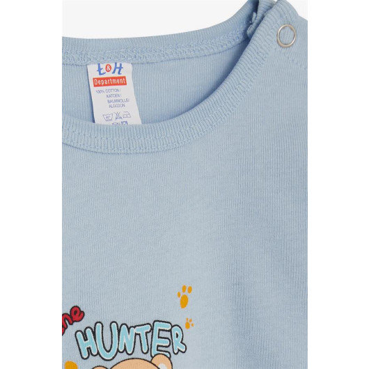 Baby Boy Snap Zipper Body Hunter Kitten Printed Light Blue (9 Months-3 Years)