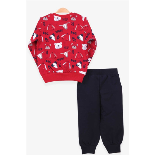 Baby Boy Tracksuit Suit Print Pattern Claret Red (1-4 Years)