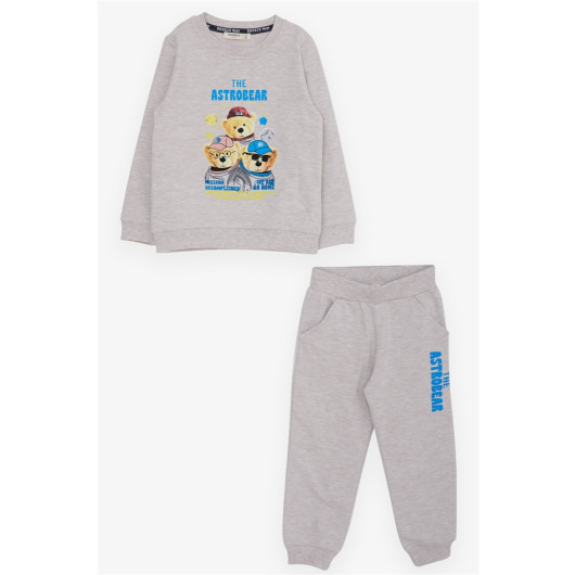 Boys Tracksuit Set Astronaut Bears Printed Beige Melange (2-6 Years)