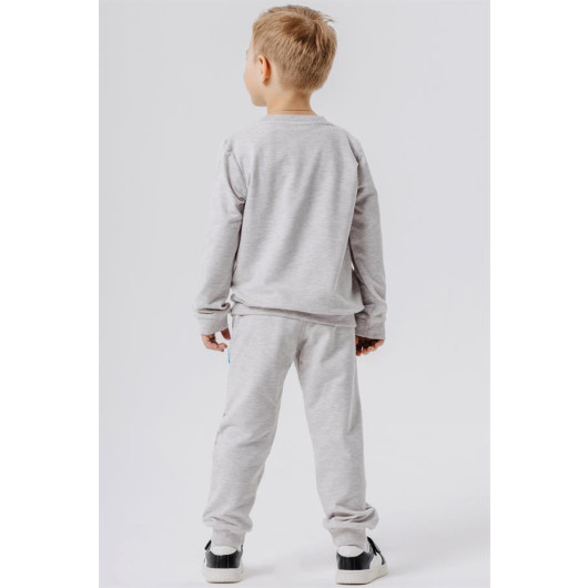 Boys Tracksuit Set Astronaut Bears Printed Beige Melange (2-6 Years)