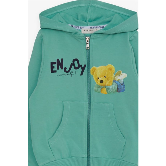 Boy's Tracksuit Set Teddy Bear Printed Mint Green (1.5-5 Years)