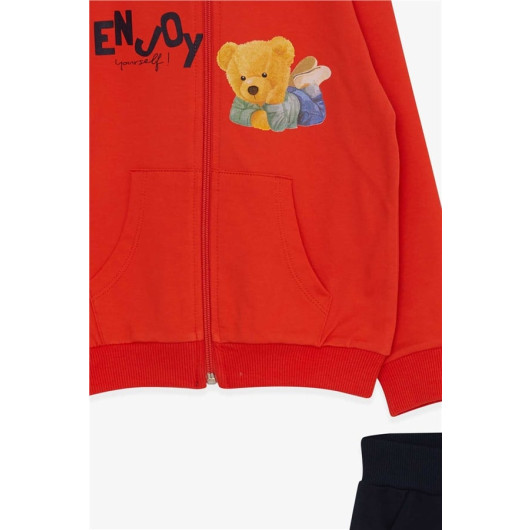 Boys Tracksuit Set Teddy Bear Printed Orange (1.5-5 Years)