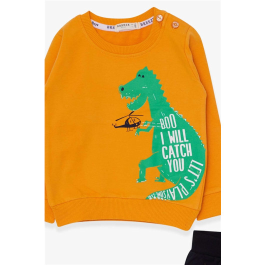 Boys Tracksuit Set Dinosaur Printed Mustard Yellow (1.5-5 Years)