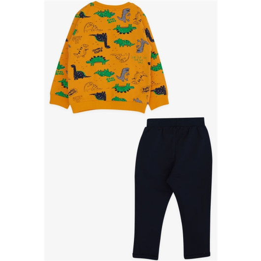 Baby Boy Tracksuit Set Dinosaur Printed Mustard Yellow (9 Months-3 Years)