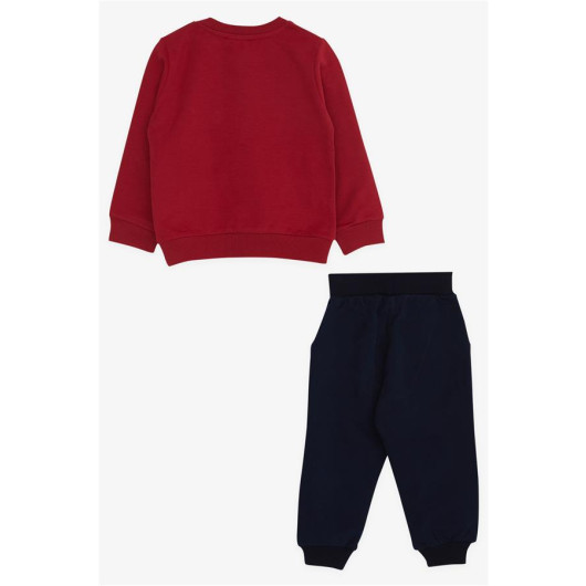 Boys Tracksuit Set Dinosaur Embroidered Claret Red (1-2 Age)