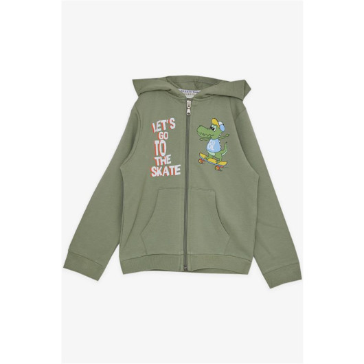 Boy's Tracksuit Set Zippered Skater Crocodile Printed Khaki Green (Age 1.5-5)