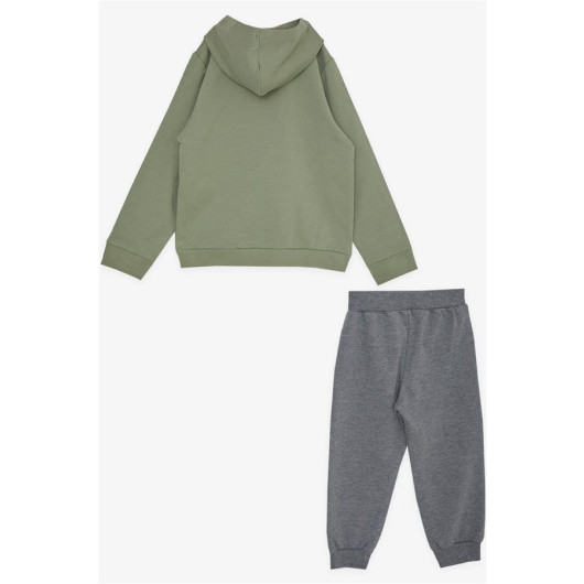 Boy's Tracksuit Set Zippered Skater Crocodile Printed Khaki Green (Age 1.5-5)