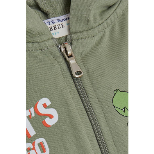 Boy's Tracksuit Set Zippered Skater Crocodile Printed Khaki Green (Age 1.5-5)