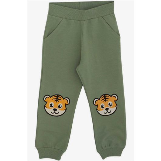 Baby Boy Tracksuit Set Tiger Printed Beige Melange (9 Months-3 Years)