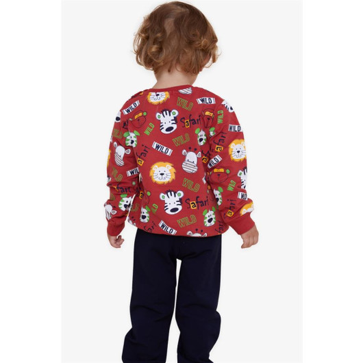 Baby Boy Tracksuit Set Monkey Embroidered Tile (1-2 Years)