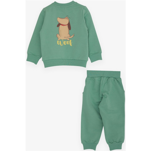 Baby Boy Tracksuit Set Confused Puppy Printed Mint Green (9 Months-3 Years)