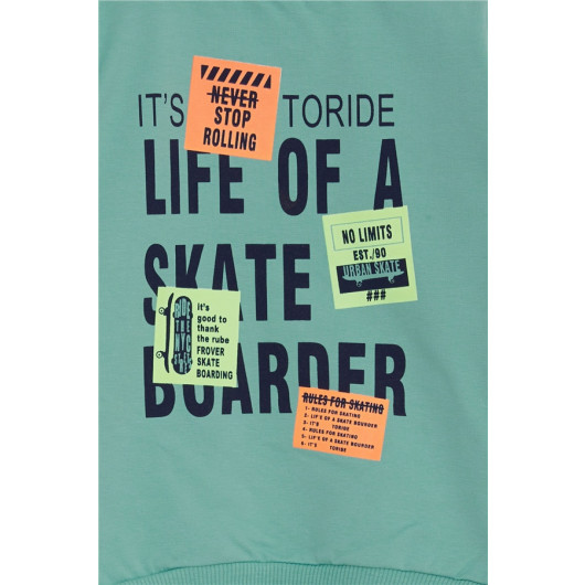 Baby Boy Sweatshirt Skateboarder Printed Mint Green (9 Months-3 Years)