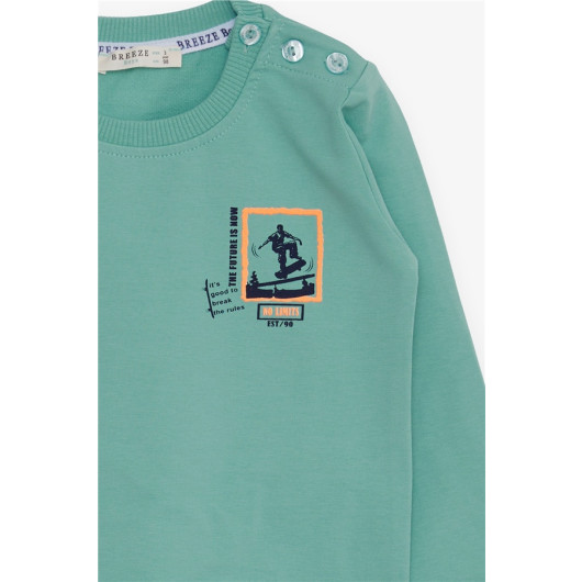 Baby Boy Sweatshirt Skateboarder Printed Mint Green (9 Months-3 Years)