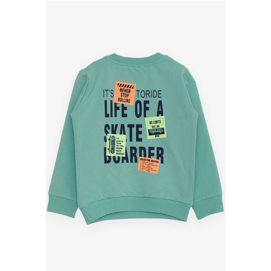 Baby Boy Sweatshirt Skateboarder Printed Mint Green (9 Months-3 Years)