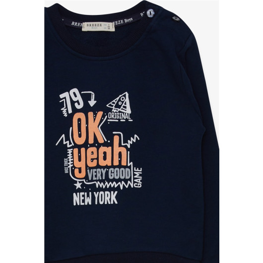 Boy's Sweatshirt With Text Printed Navy (2-5 Years)