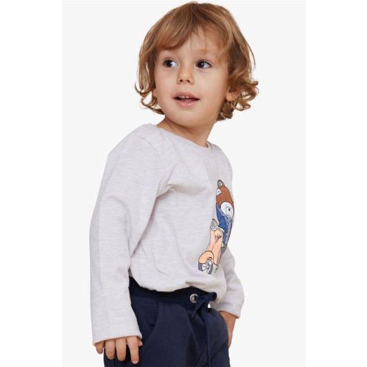 Boy Long Sleeve T-Shirt Teddy Bear Printed Beige Melange (1.5-5 Years)